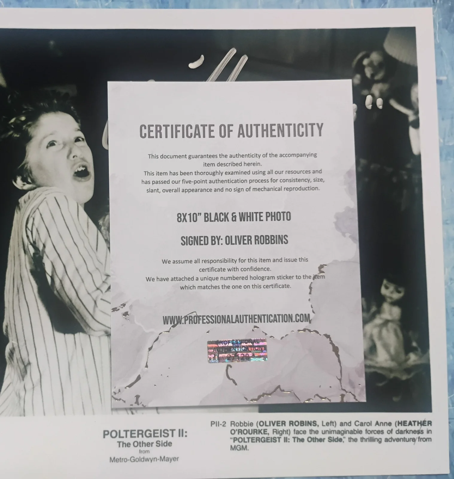 Oliver Robins Hand Signed 8x10 Photo COA Poltergeist NO US TARIFFS, image 4