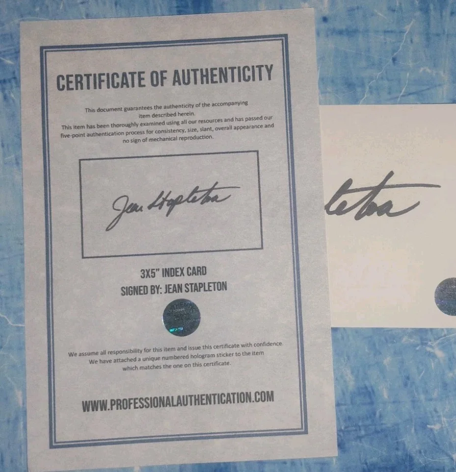 Jean Stapleton Hand Signed 3x5 Index Card COA - NO US TARIFFS, image 5