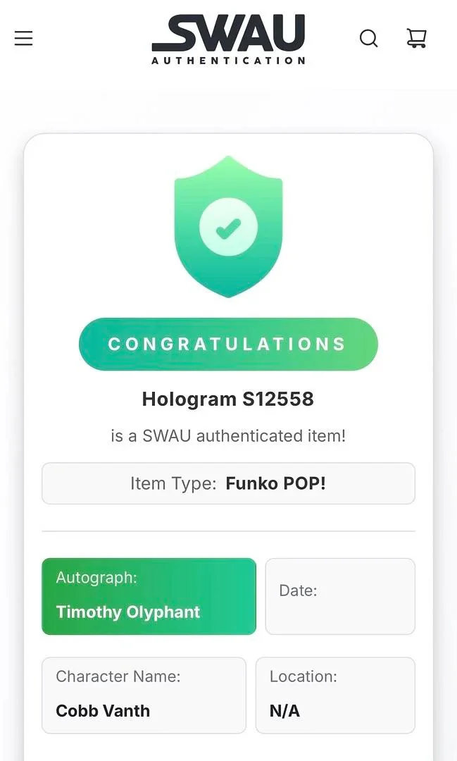 Timothy Olyphant — Timothy Olyphant Signed Funko #462 "Boba Fett / Cobb Vanth" (Star Wars) - SWAU, изображение 5