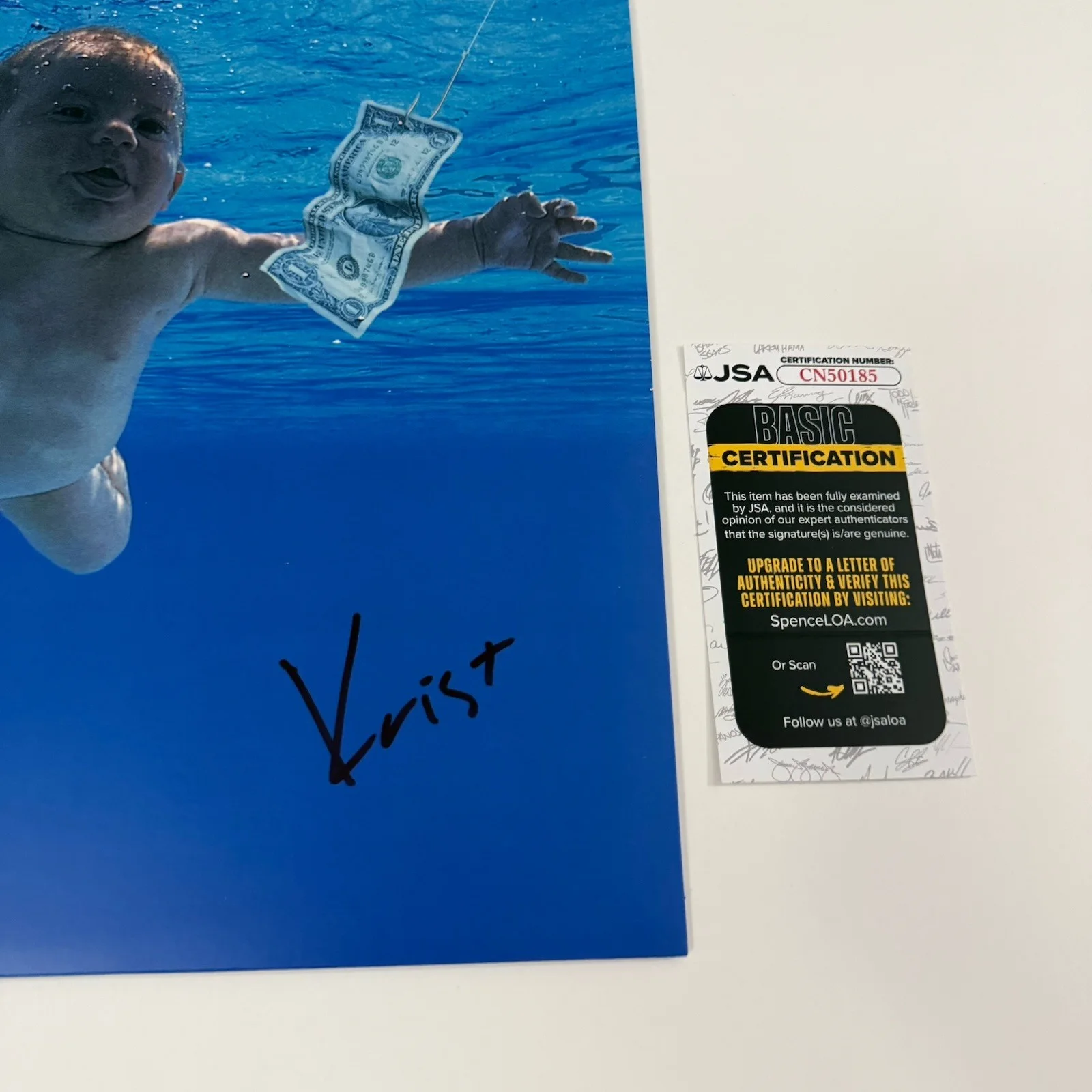 KRIST NOVOSELIC NIRVANA SIGNED NEVERMIND VINYL RECORD JSA COA, image 2