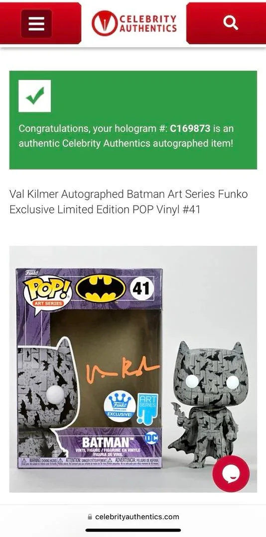 Val Kilmer — Val Kilmer Signed Funko Pop #41 Batman Art Series - Celebrity Authentics, image 5