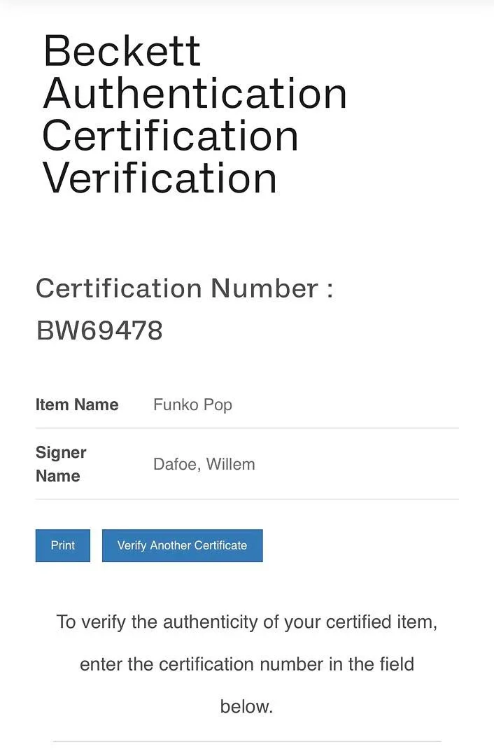 Willem Dafoe — Willem Dafoe Signed "Wolf Jackson" Funko Pop #1826 (Beetlejuice) - Beckett COA, изображение 5