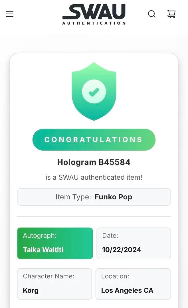 Taika Waititi — Taika Waititi signed "Korg" signed Funko #328 (Thor) - SWAU COA, изображение 5