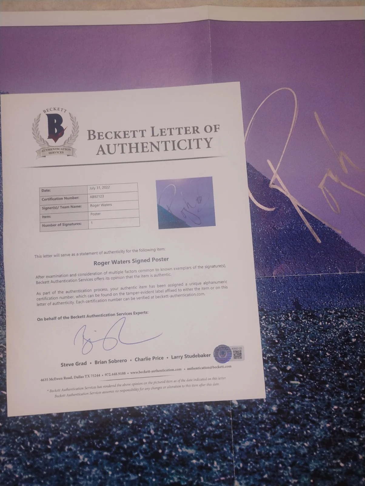 Roger Waters Hand Signed Autograph Poster COA Pink Floyd NO US TARIFFS, image 4
