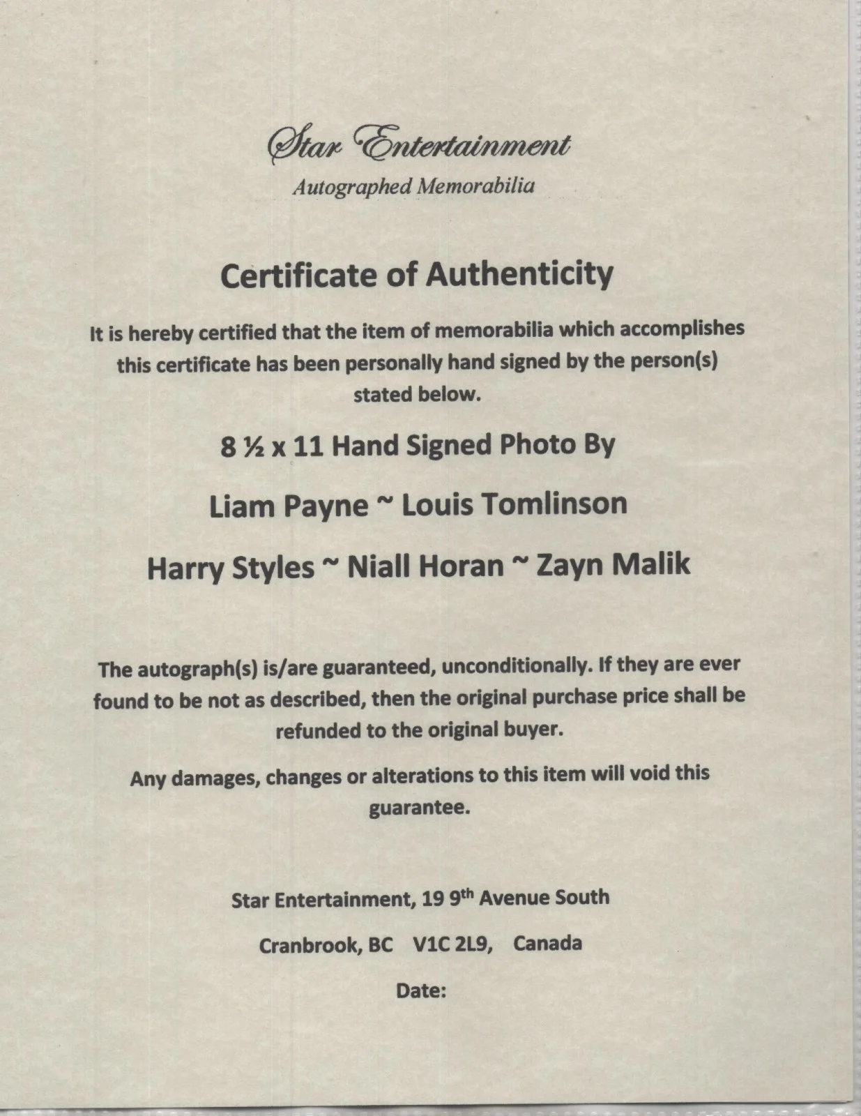 ONE DIRECTION BAND -=5=- ALL MEMBERS HAND SIGNED AUTOGRAPHED PHOTO WITH COA, image 2