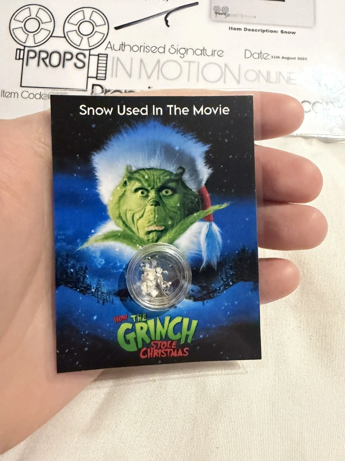 The Grinch Whoville Snow Screen Used Movie Prop Film TV COA Rare Jim Carrey uk, изображение 4