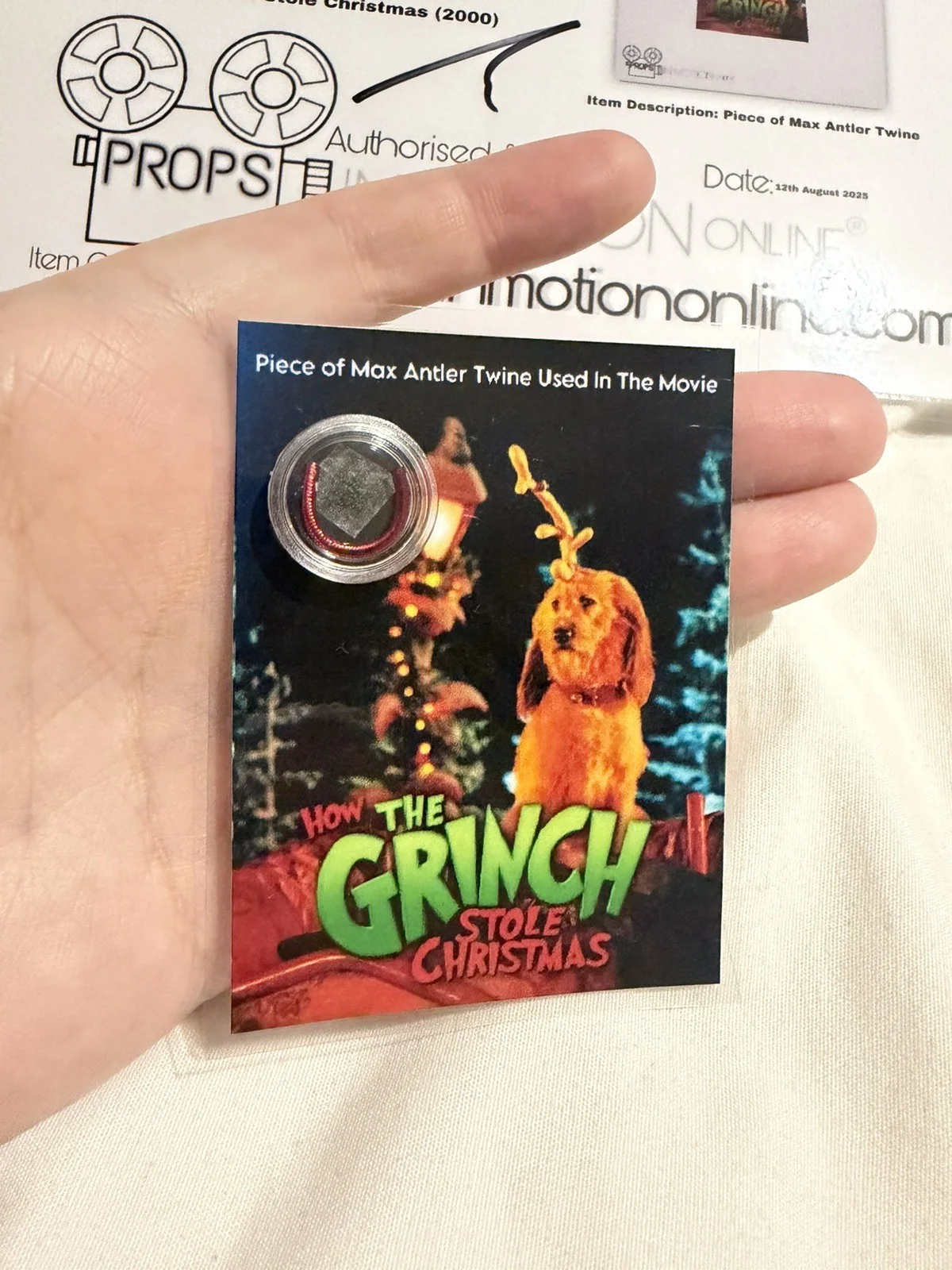 The Grinch Max Antler Twine Screen Used Movie Prop Film TV COA Rare Jim Carrey, изображение 2