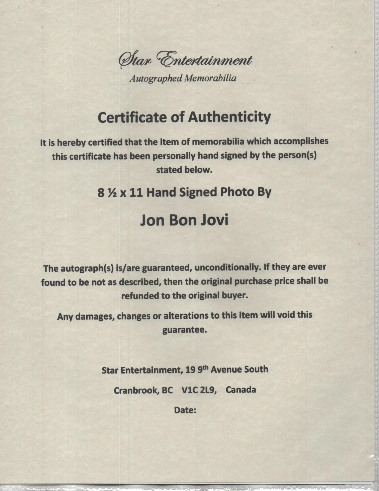 JON BON JOVI - YOUNG HAMDSOME ROCKER - HAND SIGNED AUTOGRAPHED PHOTO WITH COA, image 2