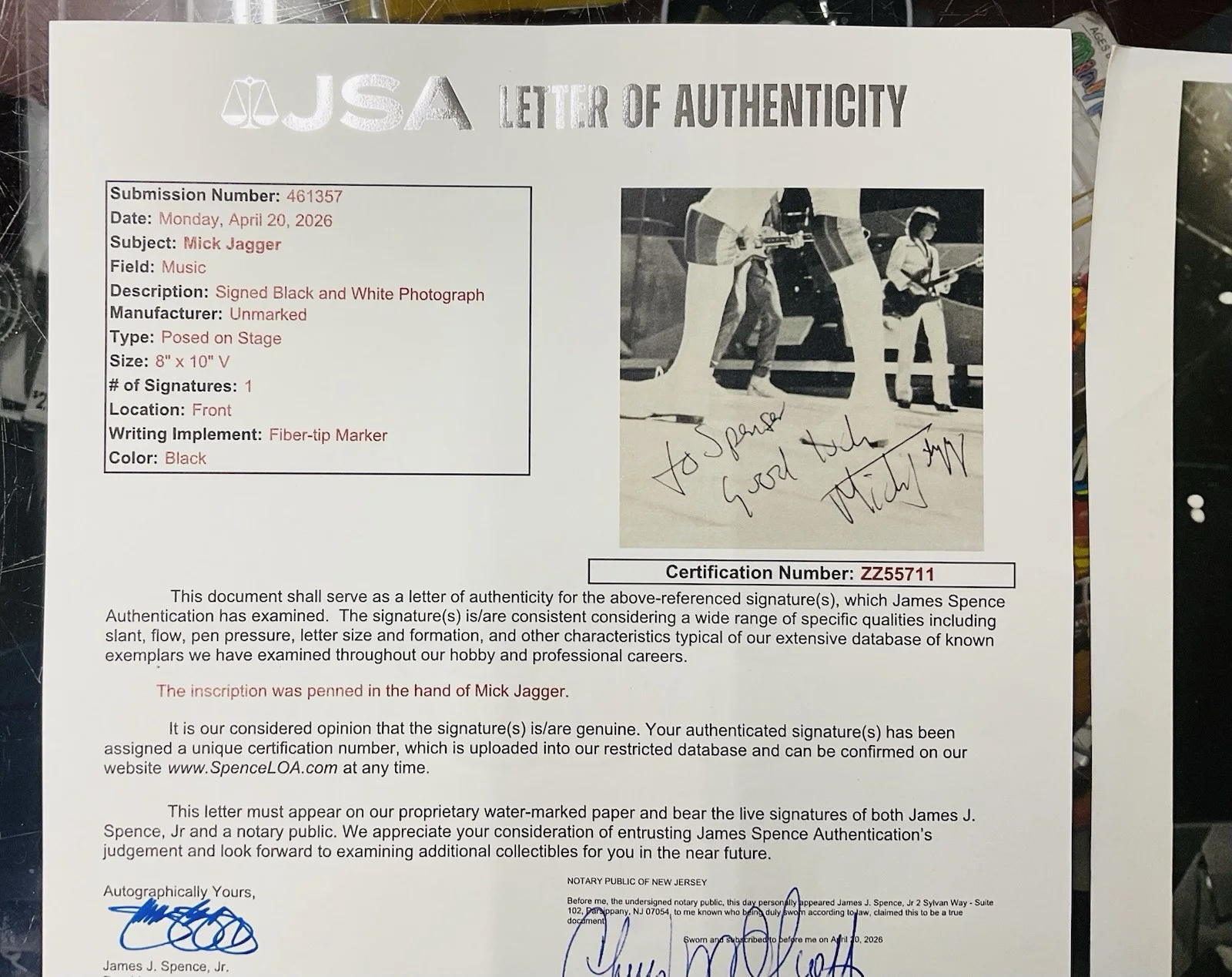 Mick Jagger — Mick Jagger Signed Autograph Original 8x10 Photo The Rolling Stones JSA B&W, image 3