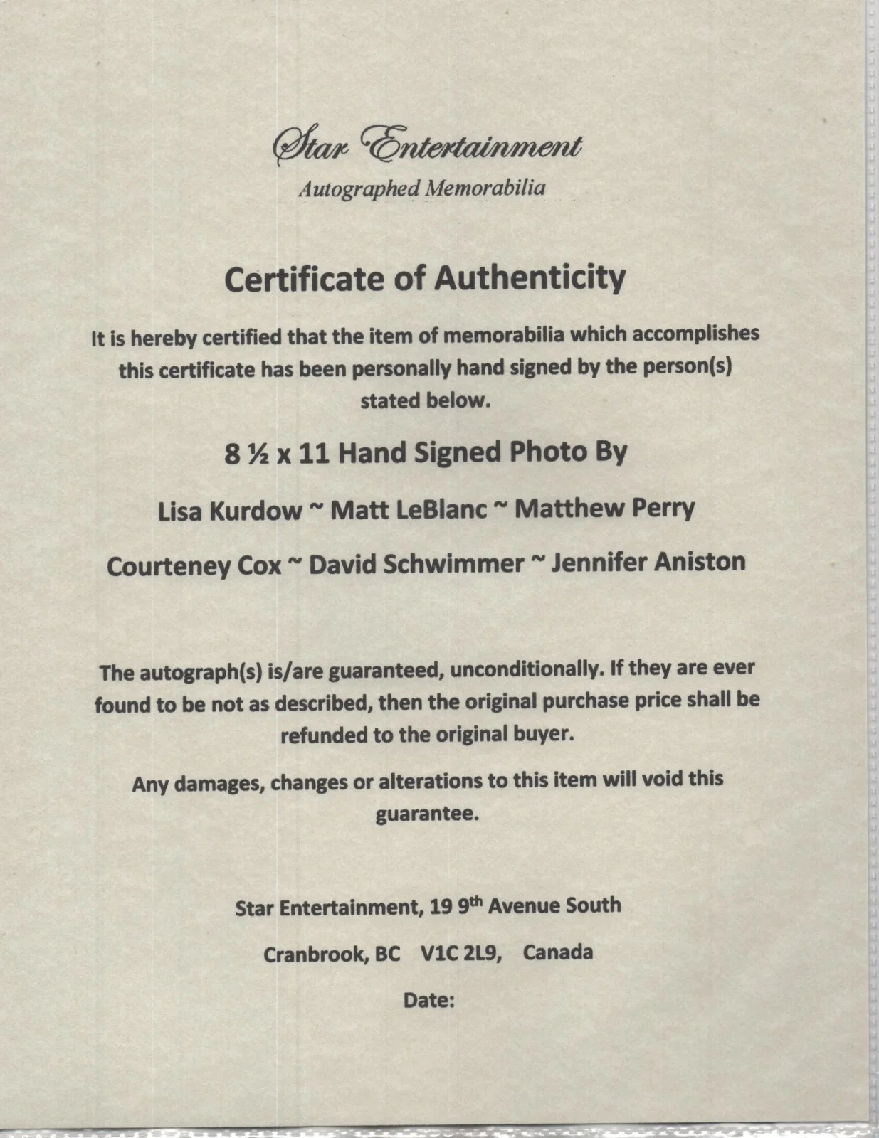 FRIENDS TV SHOW STARS -=6=- ALL CAST HAND SIGNED AUTOGRAPHED PHOTO WITH COA, изображение 2