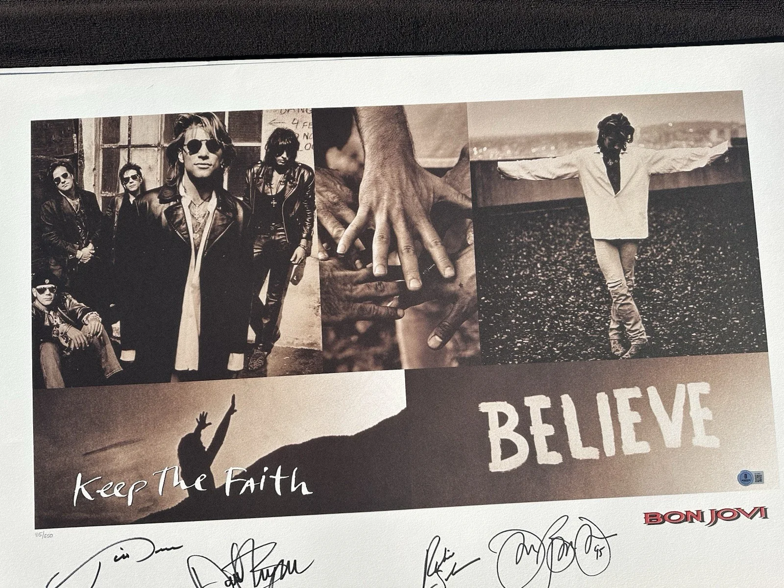 Jon Bon Jovi Entire Band Signed 27x40 Keep The Faith Poster Beckett BAS LOA COA, изображение 2