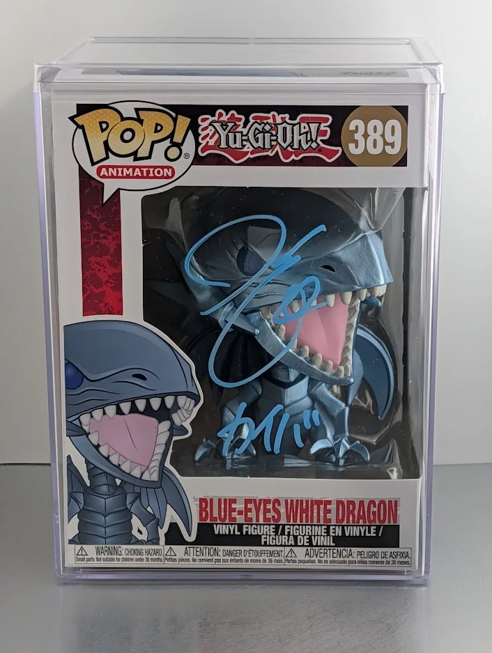 Hikaru Midorikawa — Hikaru Midorikawa JVA Signed Funko Pop #389 Yu-Gi-Oh Blue Eyes White Dragon JSA