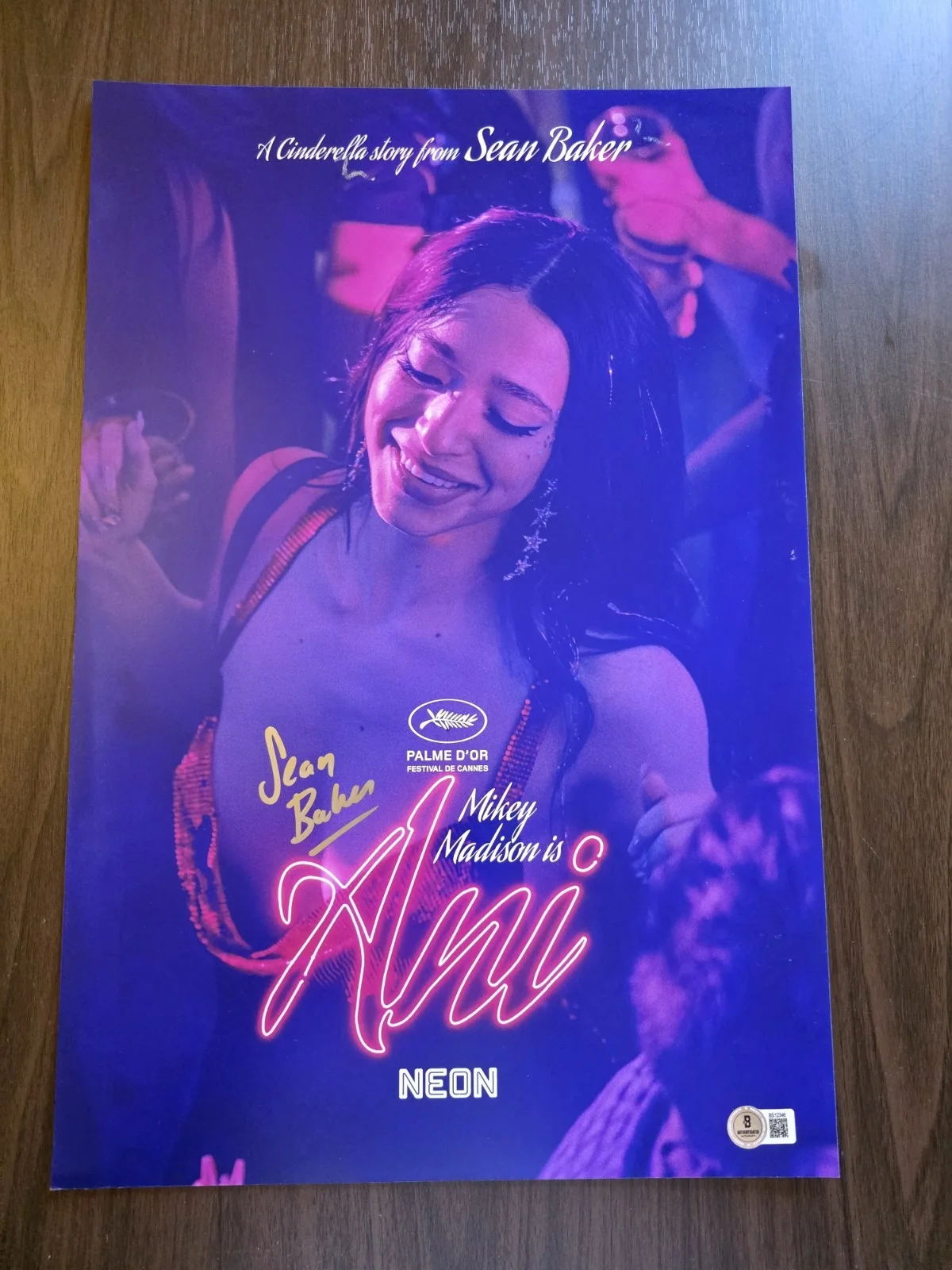 Sean Baker — Sean Baker signed Anora 12x18 photo Movie Poster Beckett Autograph Director