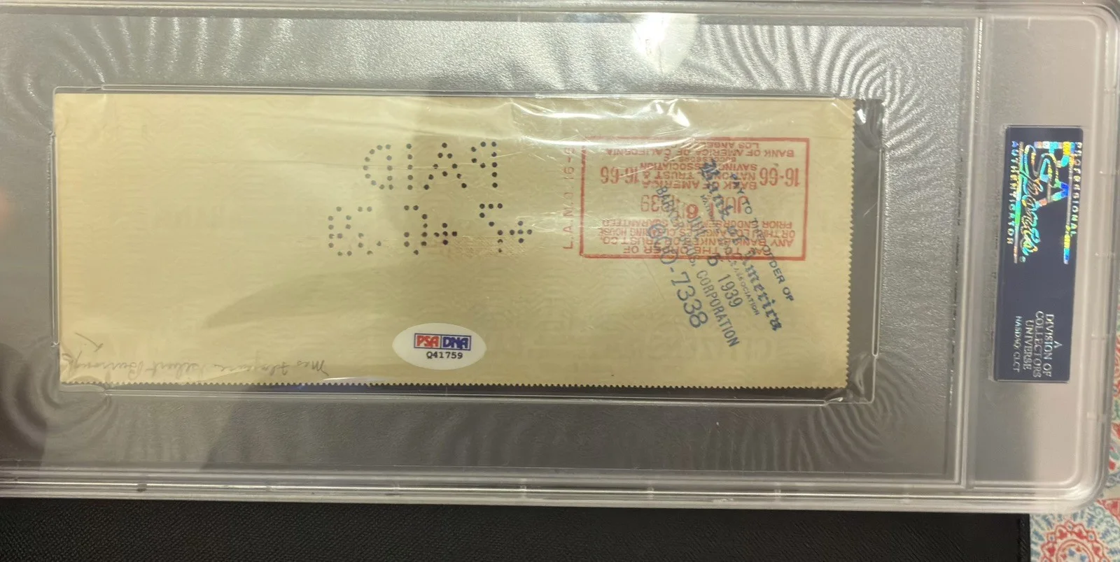 Edgar Rice Burroughs — Edgar Rice Burroughs Signed 1939 Personal Check: PSA DNA certified, image 2
