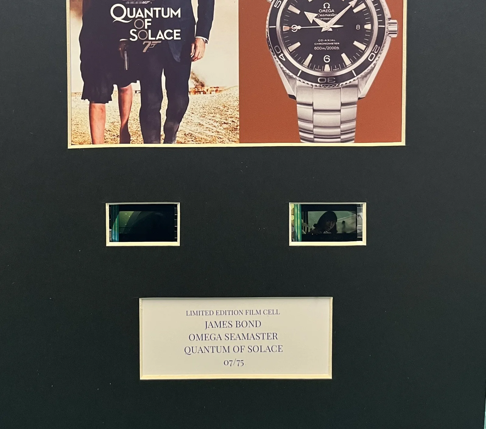OMEGA SEAMASTER WATCH. QUANTUM OF SOLACE . 35mm Film Cell Mounted Display, image 3