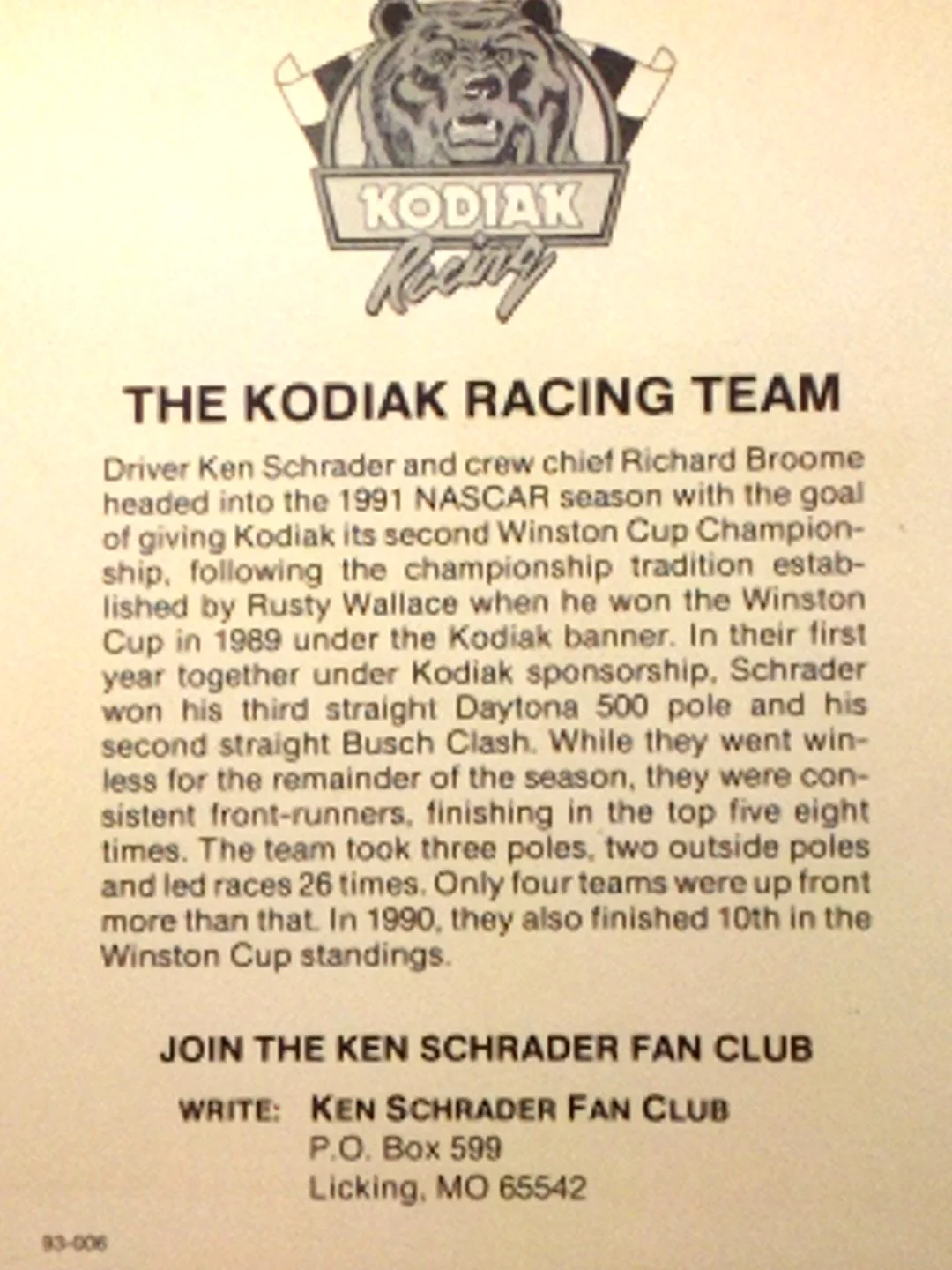 Ken Schrader Autograph NASCAR 6"x9" Fan Club Card #93-006 (2 Item Lot) Free Ship, изображение 4