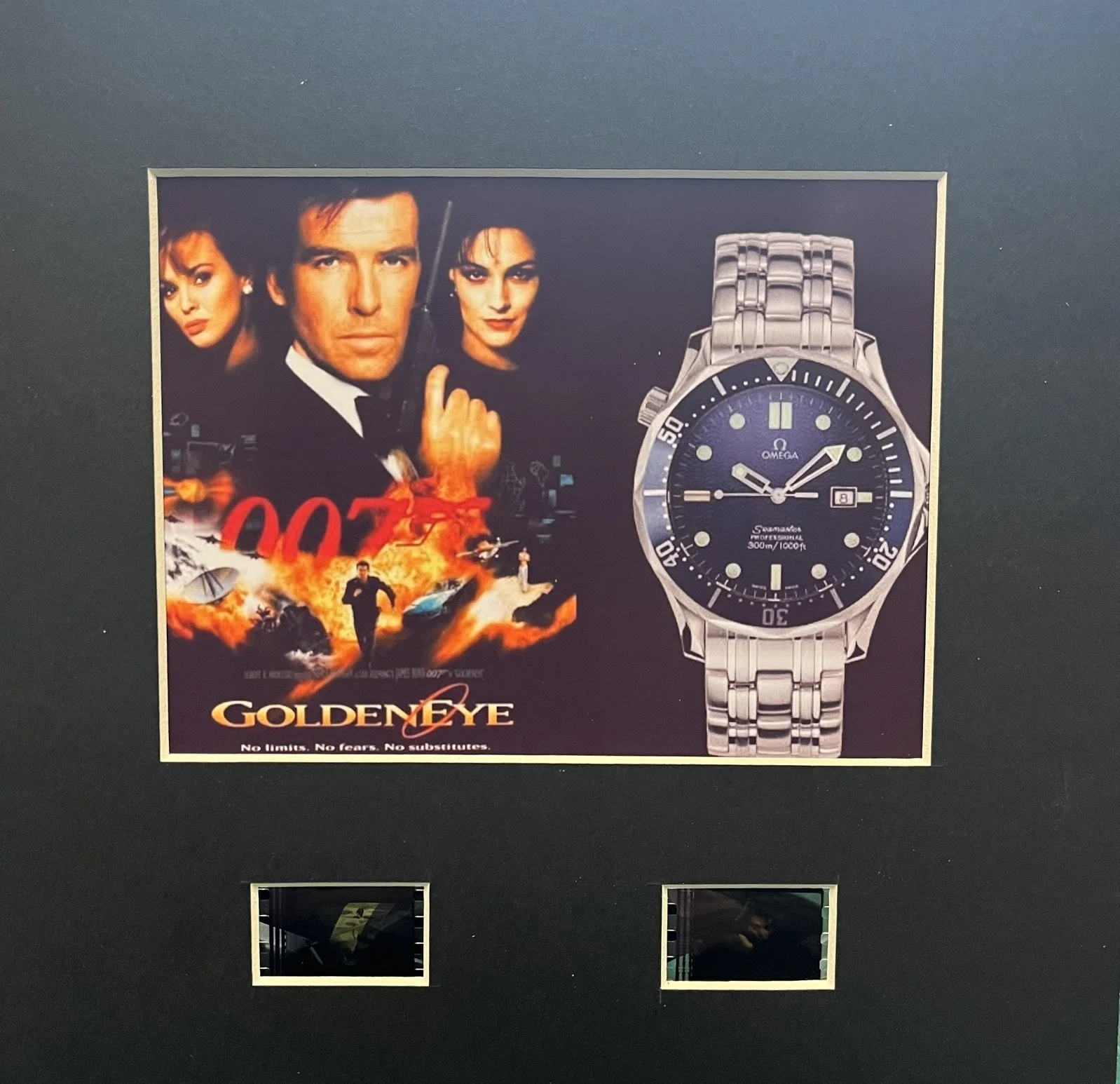 OMEGA SEAMASTER WATCH. GOLDENEYE . 35mm Film Cell Mounted Display, image 3
