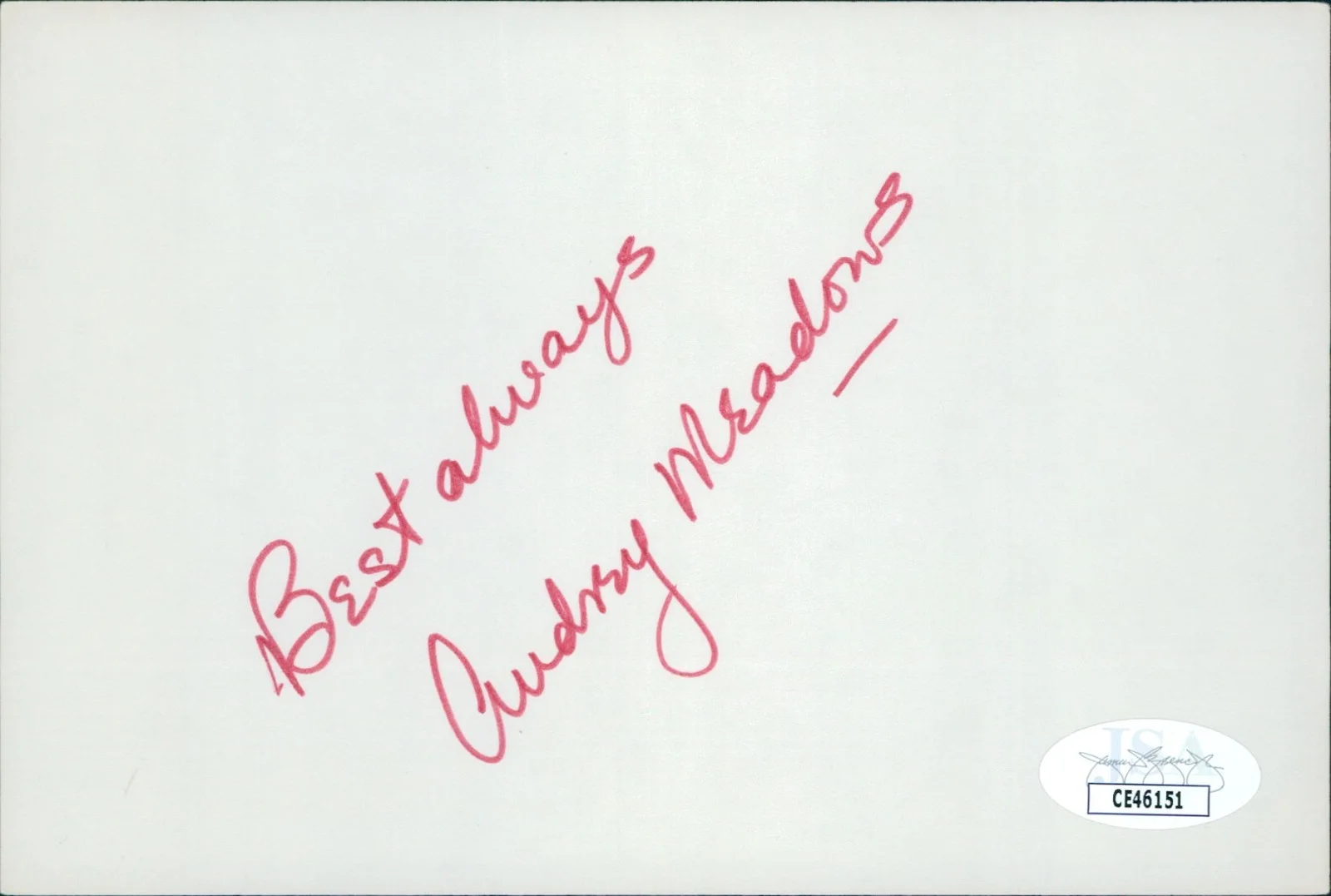 Audrey Meadows — Audrey Meadows Actress Signed 4x6 Index Card JSA Authenticated