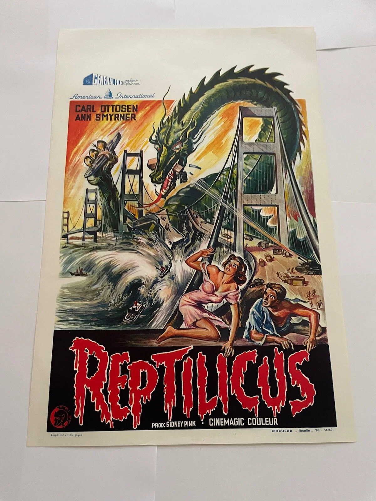 Horror B Movie Creature Feature ORIGINAL POSTER REPTILICUS 1961 BELGIAN UNFOLDED, изображение 2