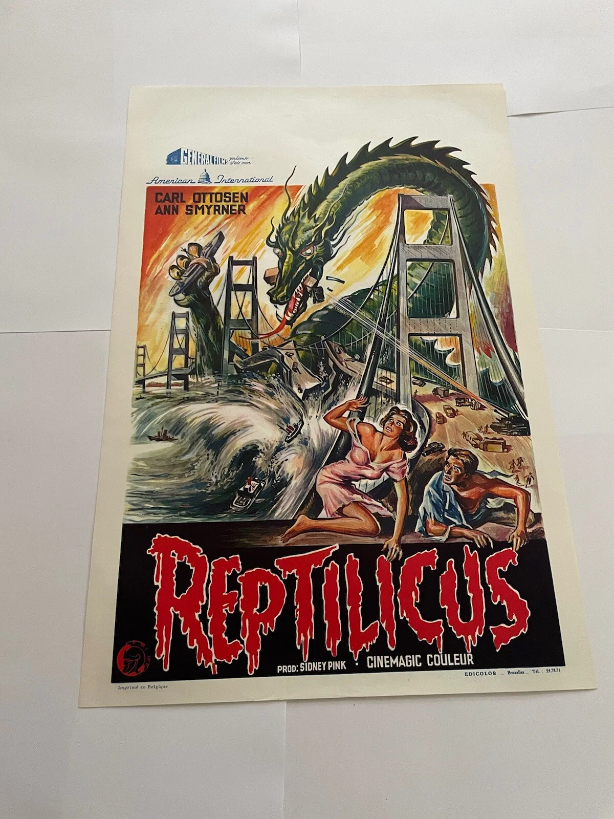 Horror B Movie Creature Feature ORIGINAL POSTER REPTILICUS 1961 BELGIAN UNFOLDED, изображение 5
