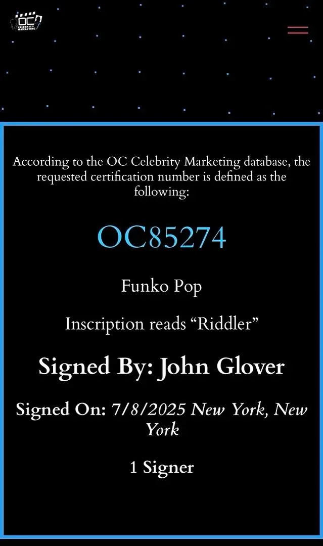 John Glvoer — John Glover signed Funko #548 "The Riddler" - OC Celebrity Marketing, изображение 5