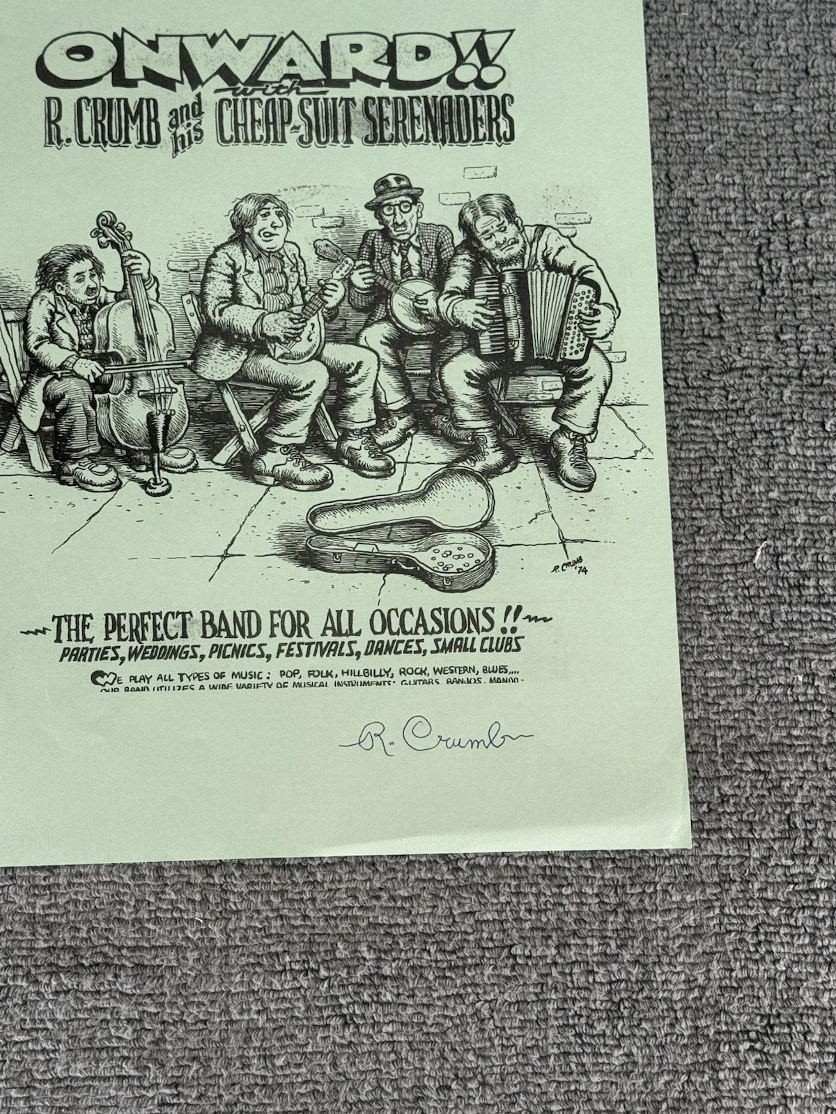 Terry Zwigoff Personally Owned Robert Crumb Cheap Suit Serenaders Signed Poster, image 3