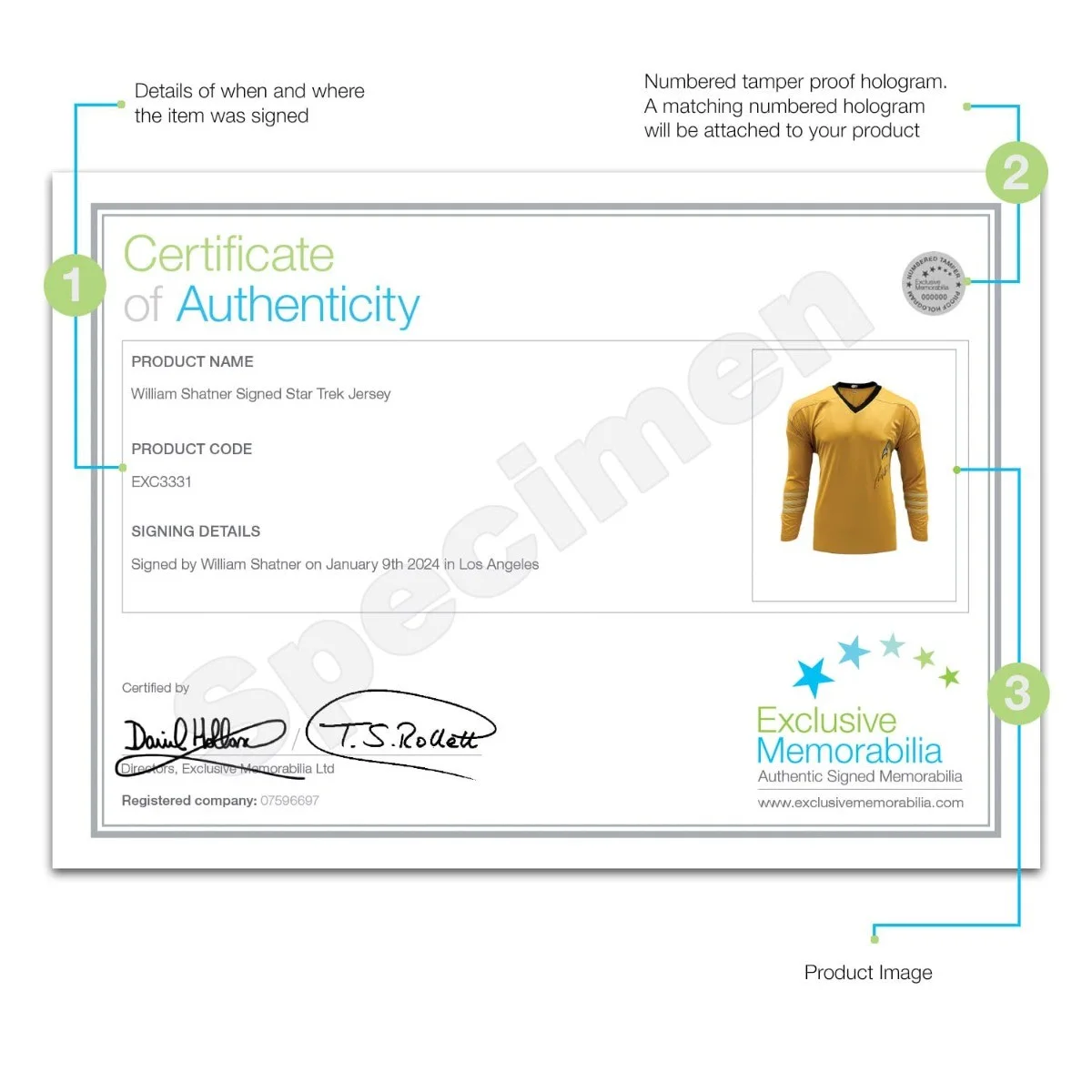 William Shatner — William Shatner (Captain Kirk) Signed Star Trek Jersey, image 2