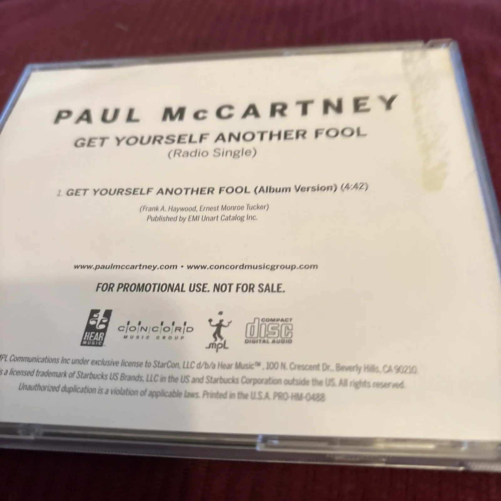 PAUL MCCARTNEY PROMO CD Get Yourself Another Fool 2012 (BEATLES), image 2