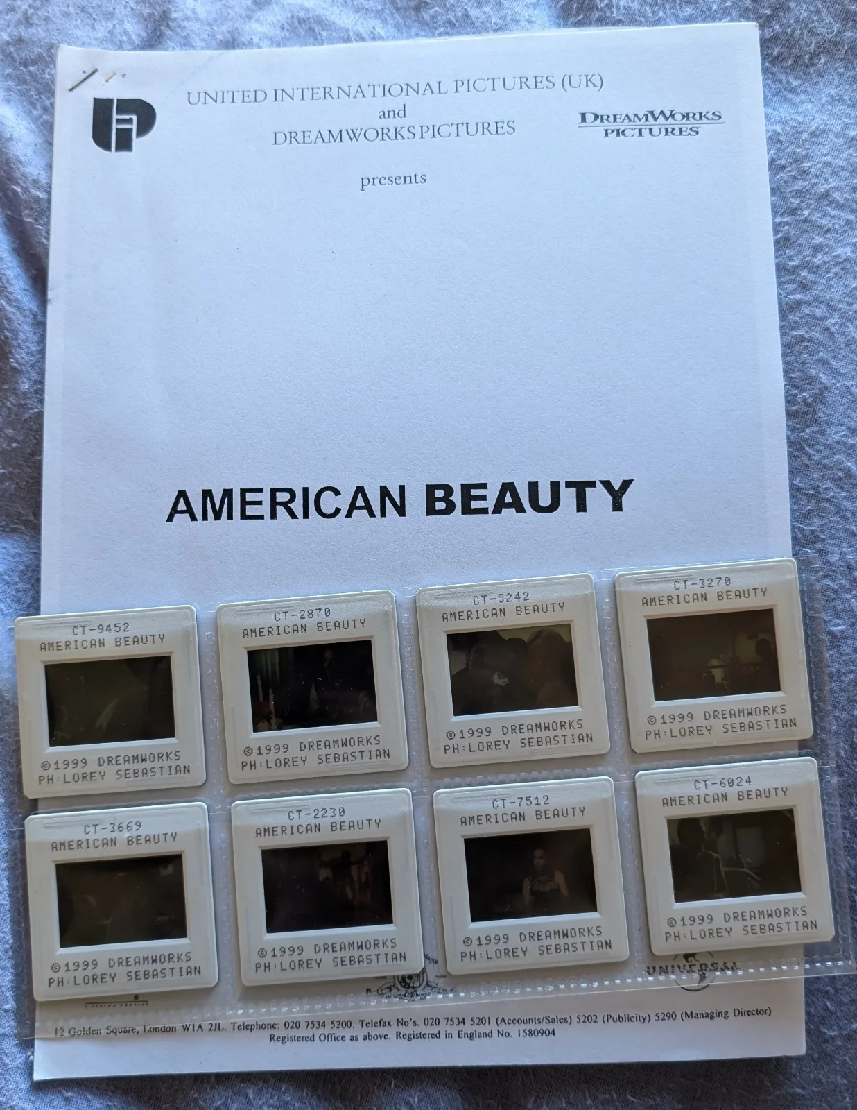 American Beauty 1999 UK Press Kit with 8 original 35mm slides, transparencies, image 2