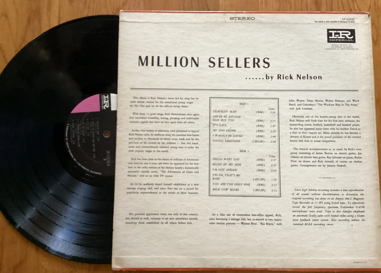 RICK NELSON AUTOGRAPHED "MILLION SELLERS" HELLO MARY LOU GREAT HITS RECORD ALBUM, изображение 4