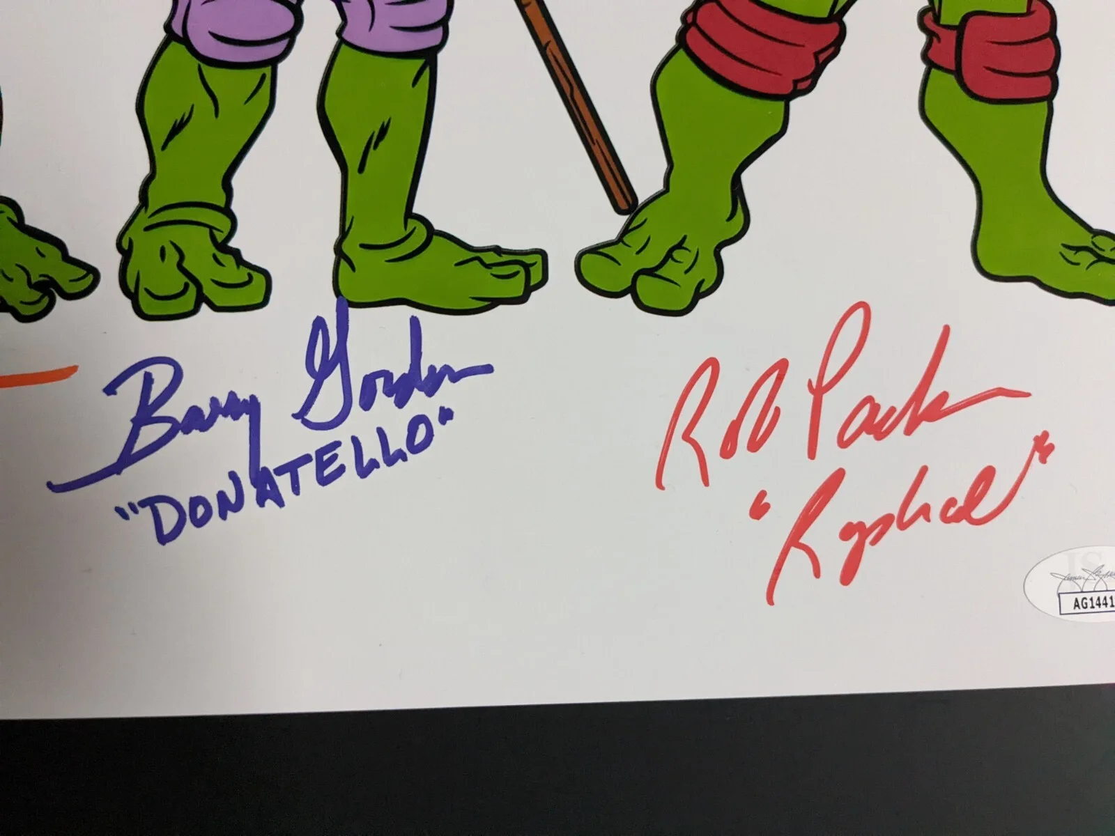 Rob Paulsen, Cam Clarke, Barry Gordon, Townsend Coleman — TMNT Original 4 Teenage Mutant Ninja Turtles Cast Signed 11x17 Photo JSA COA B, изображение 3