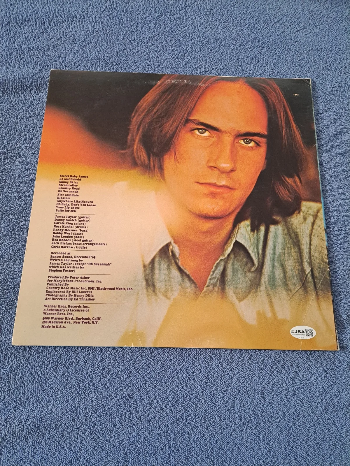 JAMES TAYLOR SIGNED "SWEET BABY JAMES " LP VINYL JSA COA, изображение 2