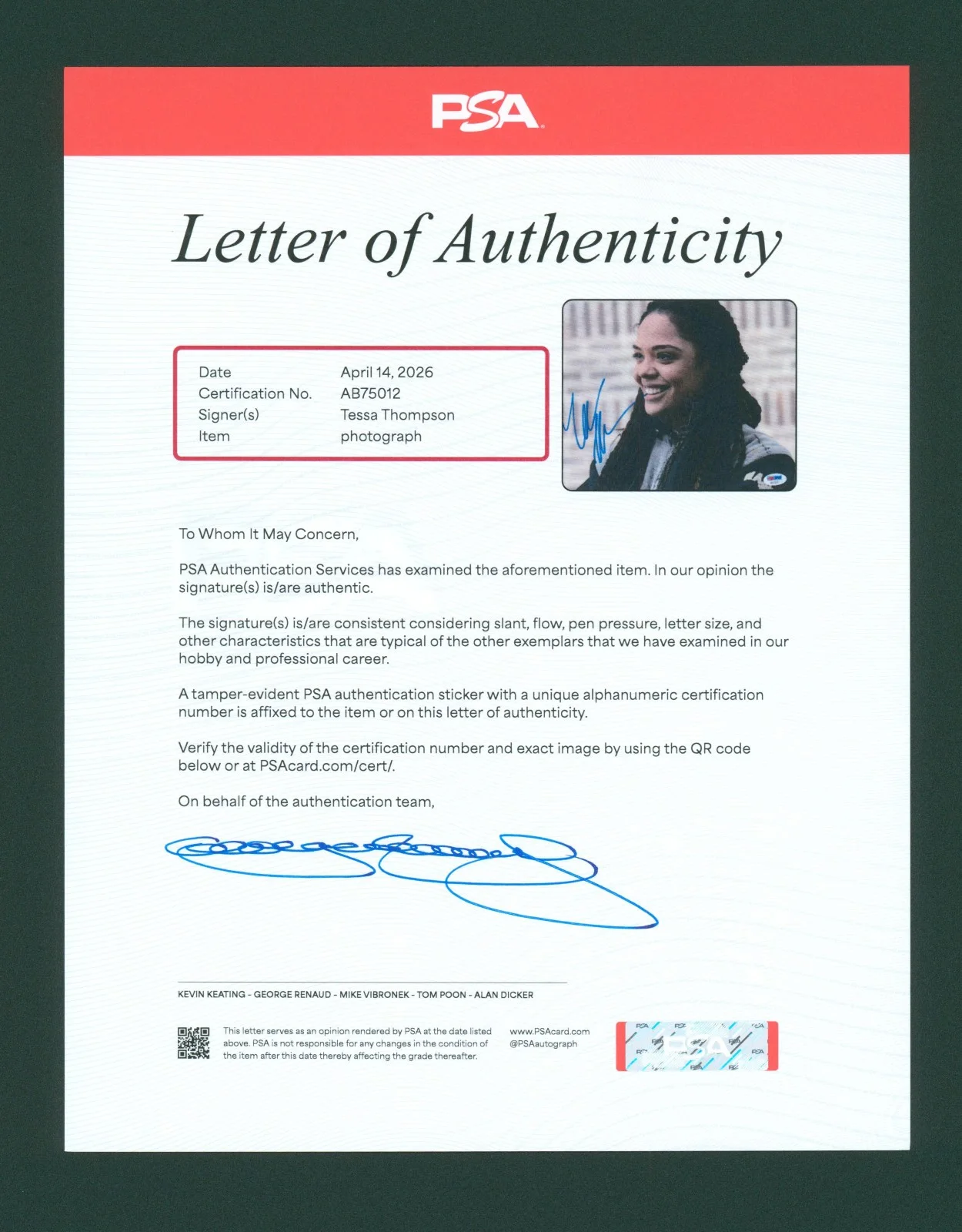Tessa Thompson — Tessa Thompson Signed PSA/DNA LOA Autographed 8X10 Creed Photo Auto PSA COA, image 3