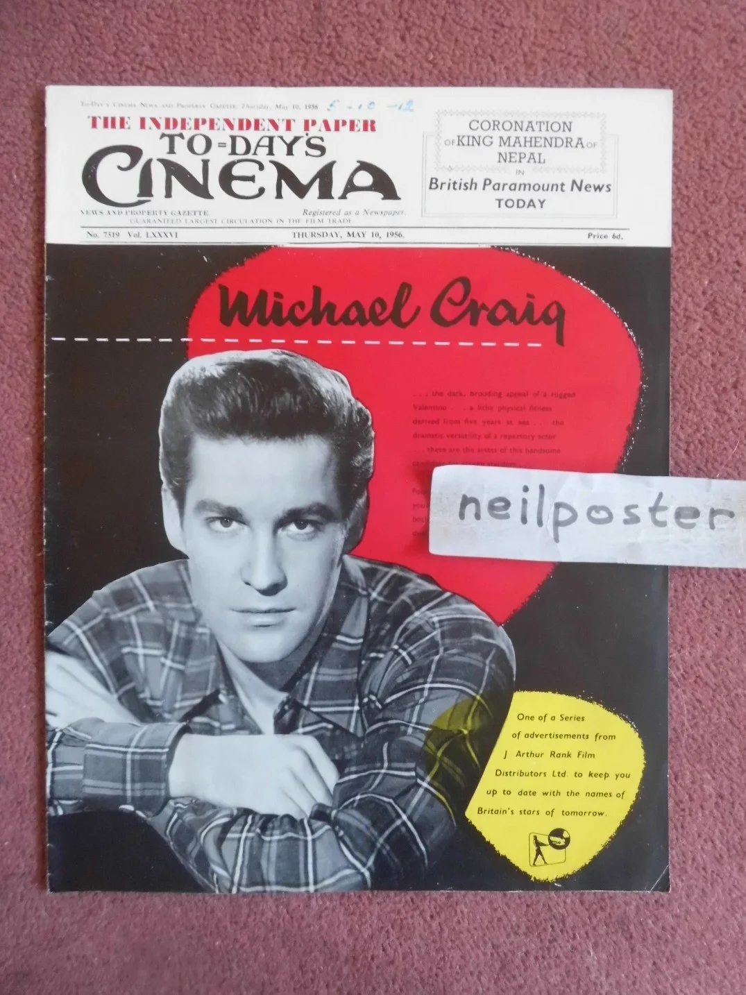 DIANA DORS, RICHARD BASEHART in TODAY’S CINEMA scarce 1956 UK trade mag, изображение 2