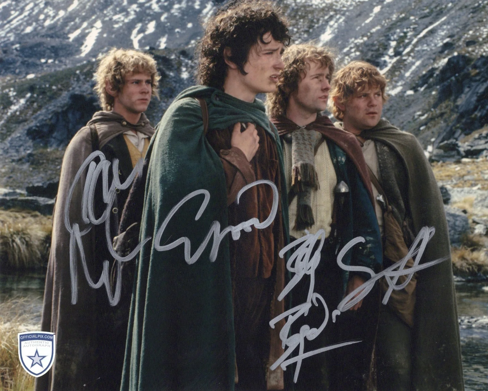 Billy Boyd, Dominic Monaghan, Elijah Wood, Sean Astin — Signed LOTR Hobbits Group Billy Boyd, Dominic Monaghan, Elijah Wood, Sean Astin
