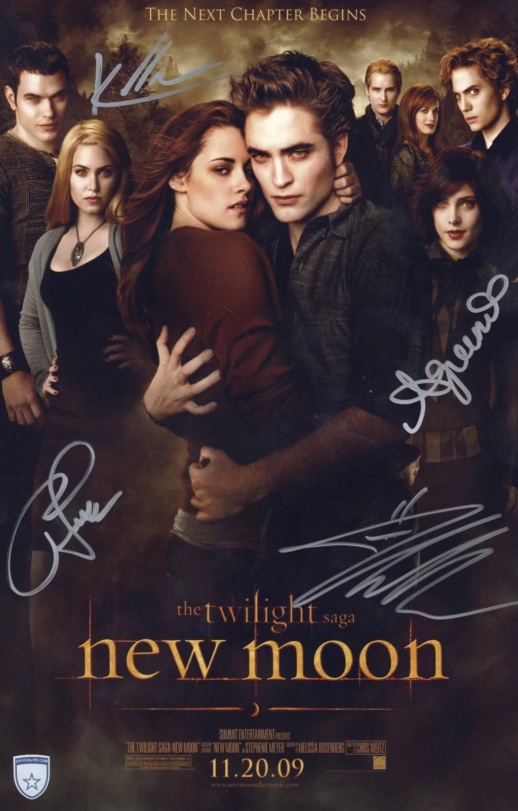 Kellan Lutz, Ashely Green, Peter Facinelli, Jackson Rathbone — Signed Twilight New Moon 11x17 Lutz, Green, Facinelli, Rathbone Official Pix COA