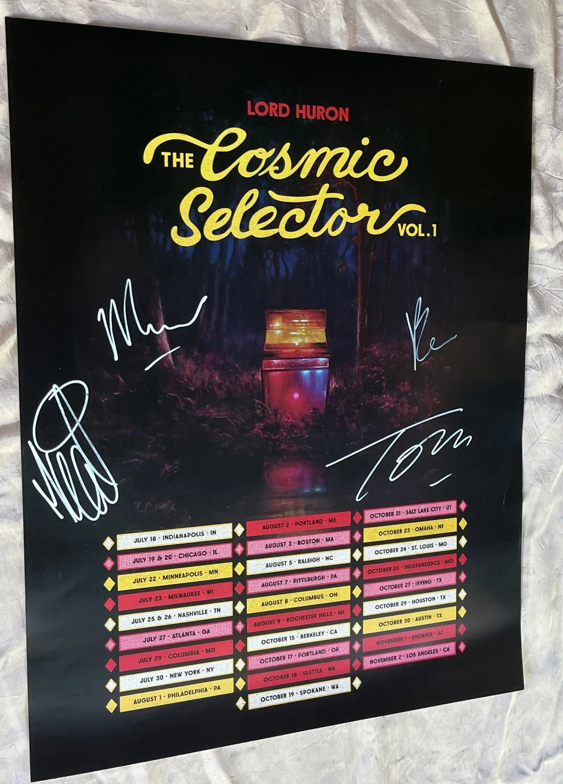 LORD HURON FULLY AUTOGRAPHED 2025 COSMIC SELECTOR 24x18 TOUR DATES POSTER VG+, изображение 4