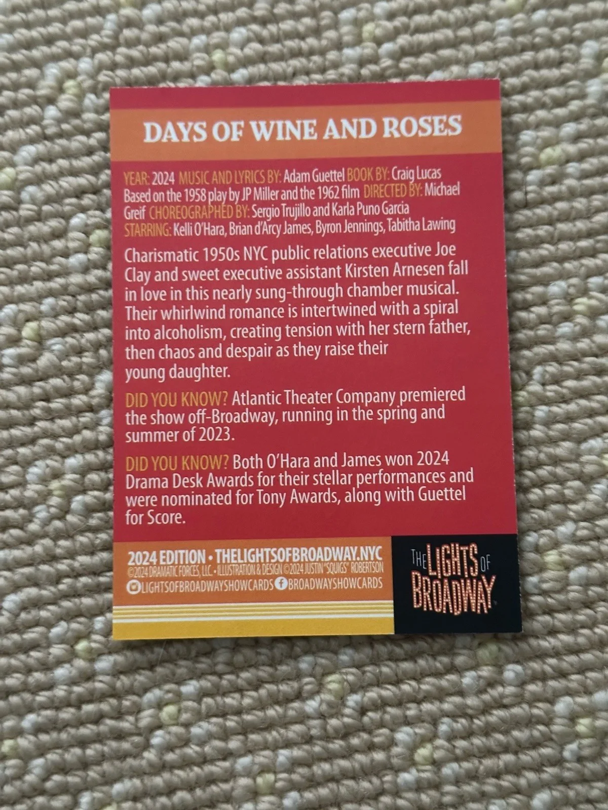 Kelli O’Hara Signed Days Of Wine And Roses Lights Of Broadway Trading Card, изображение 2