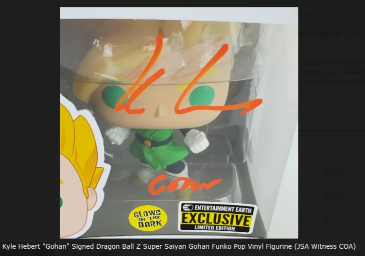 Kyle Hebert — Kyle Hebert signed Funko Pop! - Dragon Ball Z - Super Saiyan Gohan #858 w/COA, изображение 2