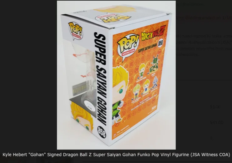 Kyle Hebert — Kyle Hebert signed Funko Pop! - Dragon Ball Z - Super Saiyan Gohan #858 w/COA, изображение 3