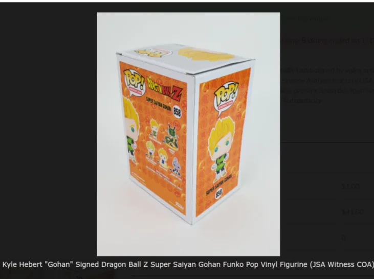 Kyle Hebert — Kyle Hebert signed Funko Pop! - Dragon Ball Z - Super Saiyan Gohan #858 w/COA, изображение 4