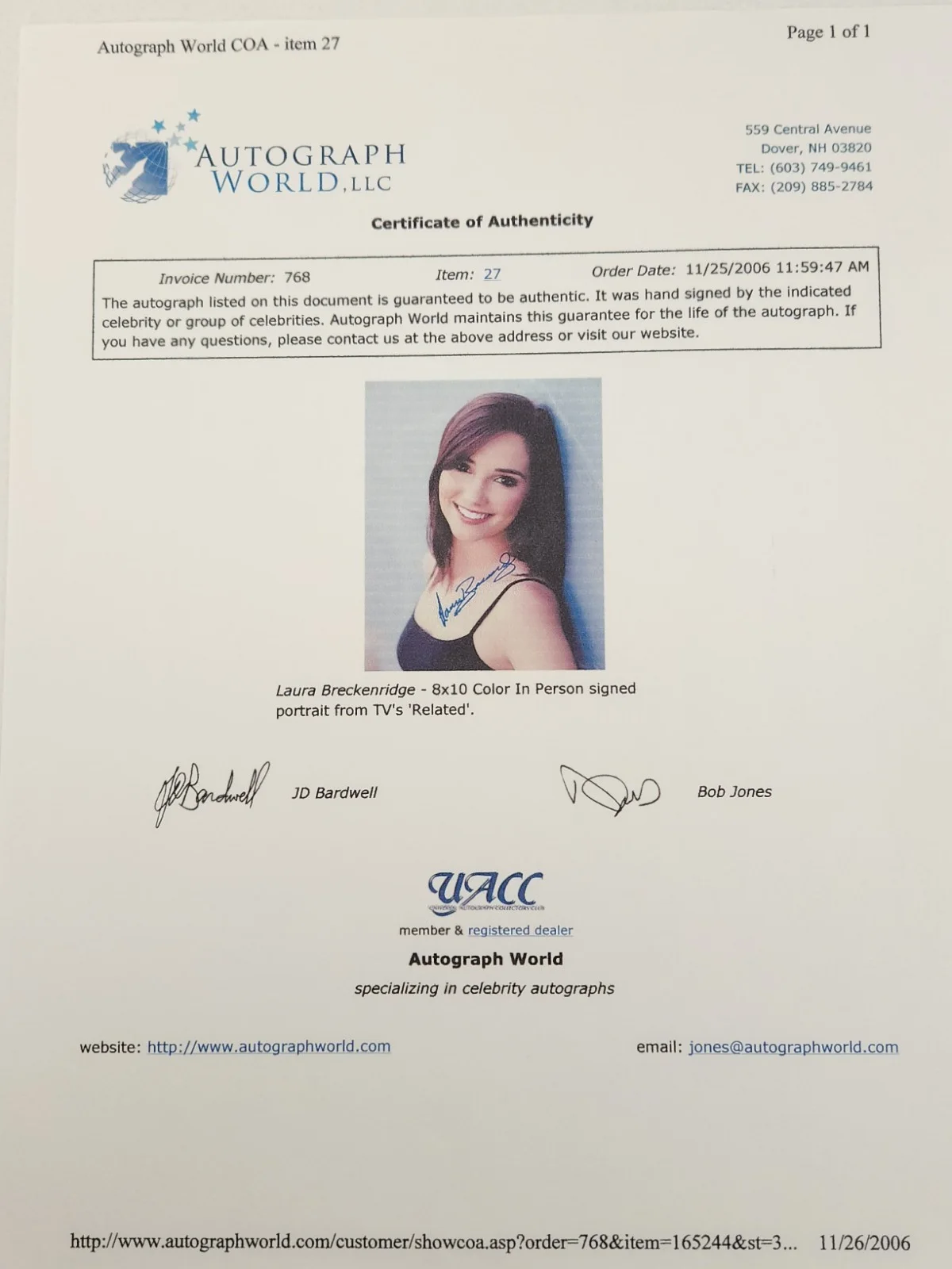 Laura Breckenridge Signed Autographed 8x10" Photograph AW COA Sexy Portrait, изображение 4