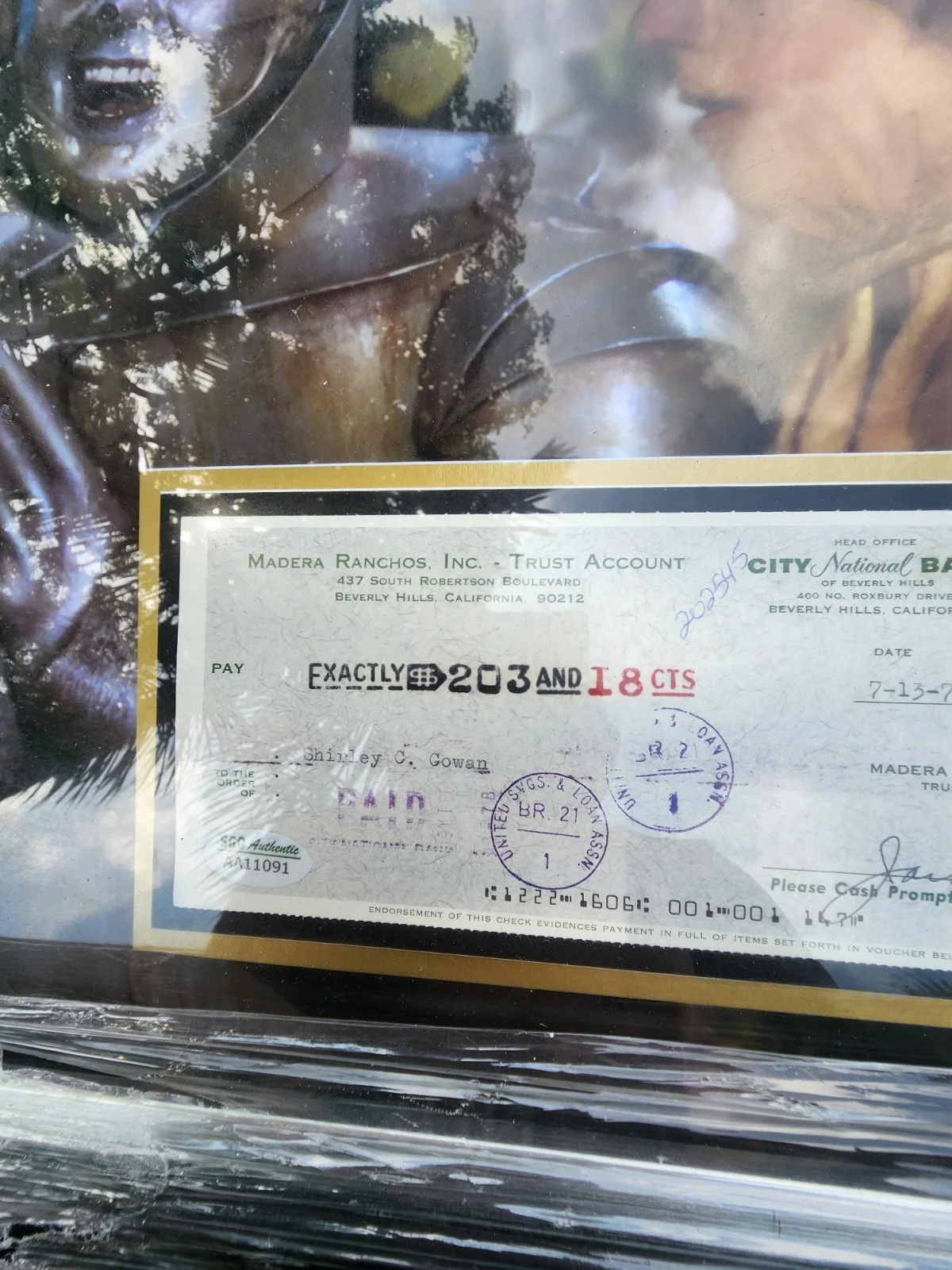 Jack Haley — The Wizard of Oz Tin Man and Hickory Jack Haley Signed Check with Photo Framed, изображение 5