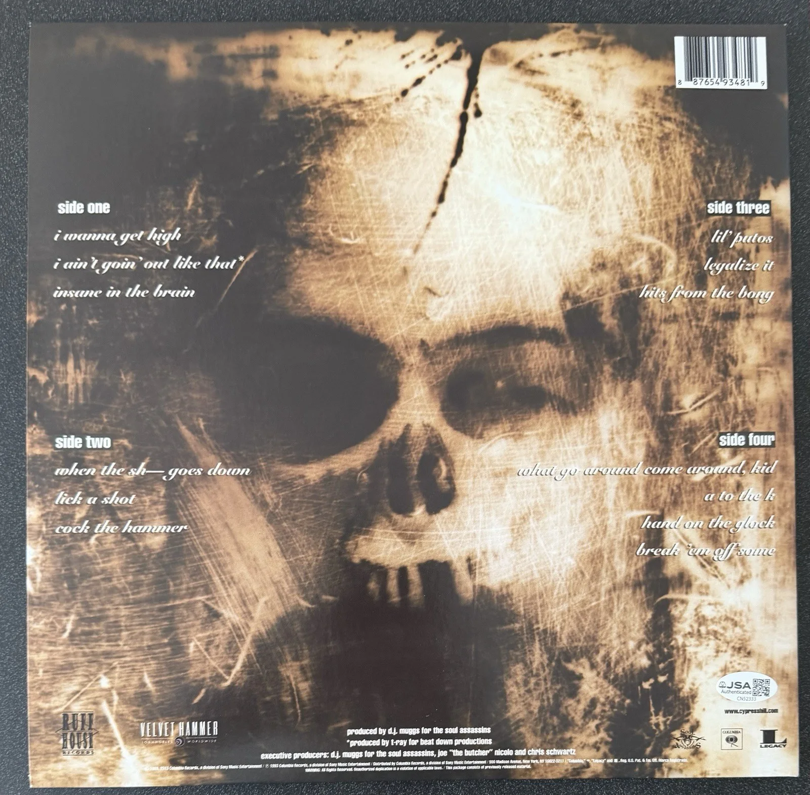 B-REAL, SEN DOG & ERIC BOBO SIGNED CYPRESS HILL ‘BLACK SUNDAY’ VINYL LP JSA COA, изображение 3