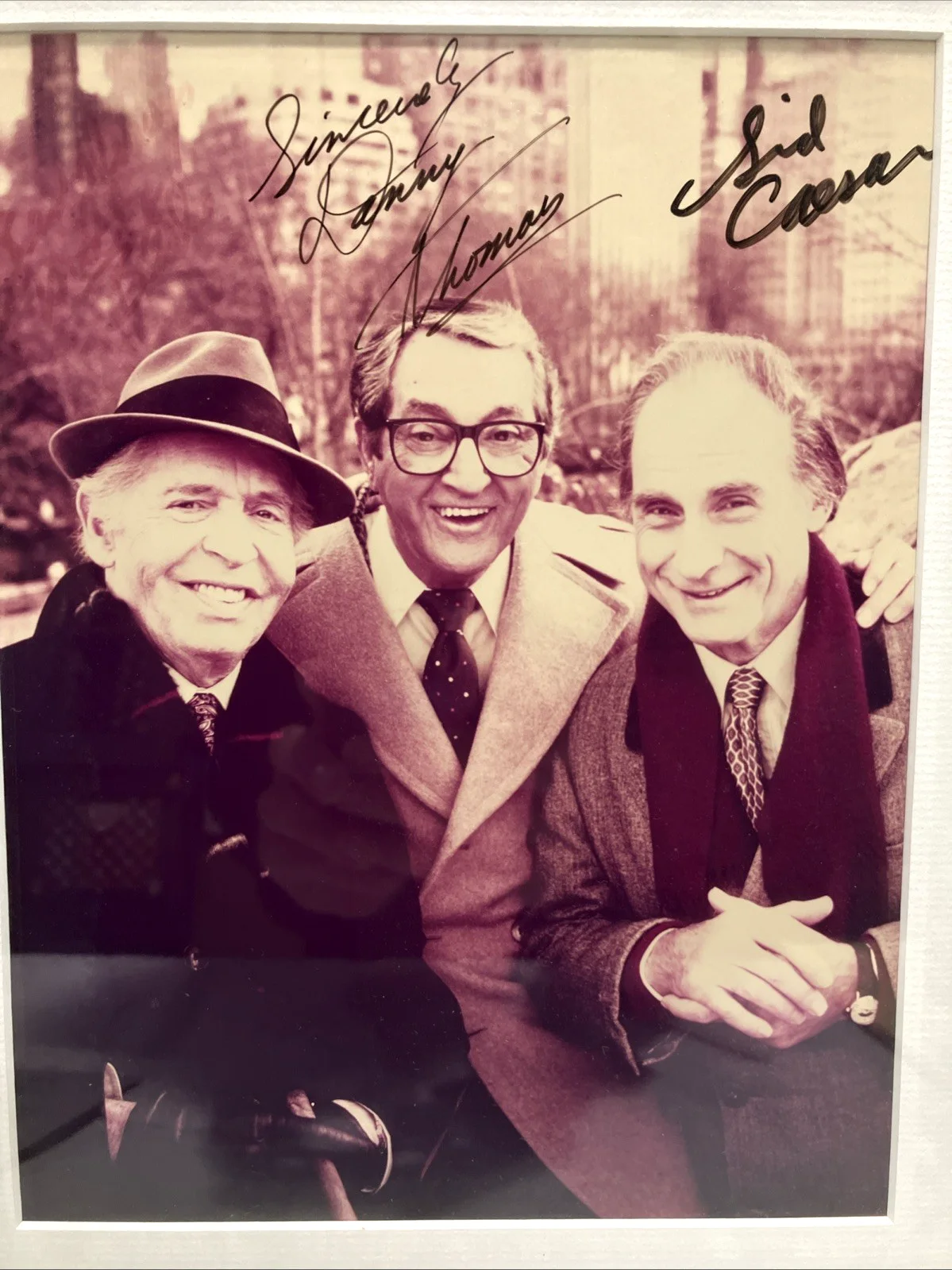 Danny Thomas, Sid Caesar — Danny Thomas, Sid Caesar Signed Photo w/ Milton Berle COA, image 2