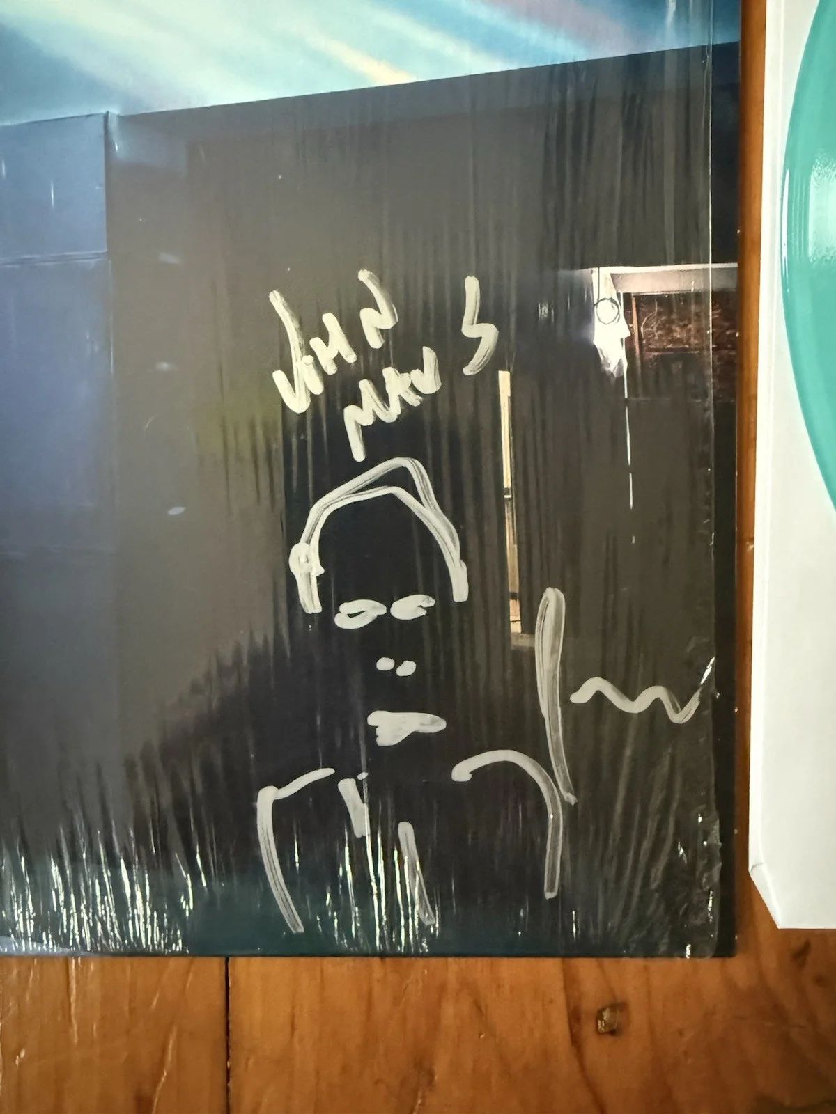 John Maus signed / auto with sketch “Later Than You Think” Blue Vinyl, image 2