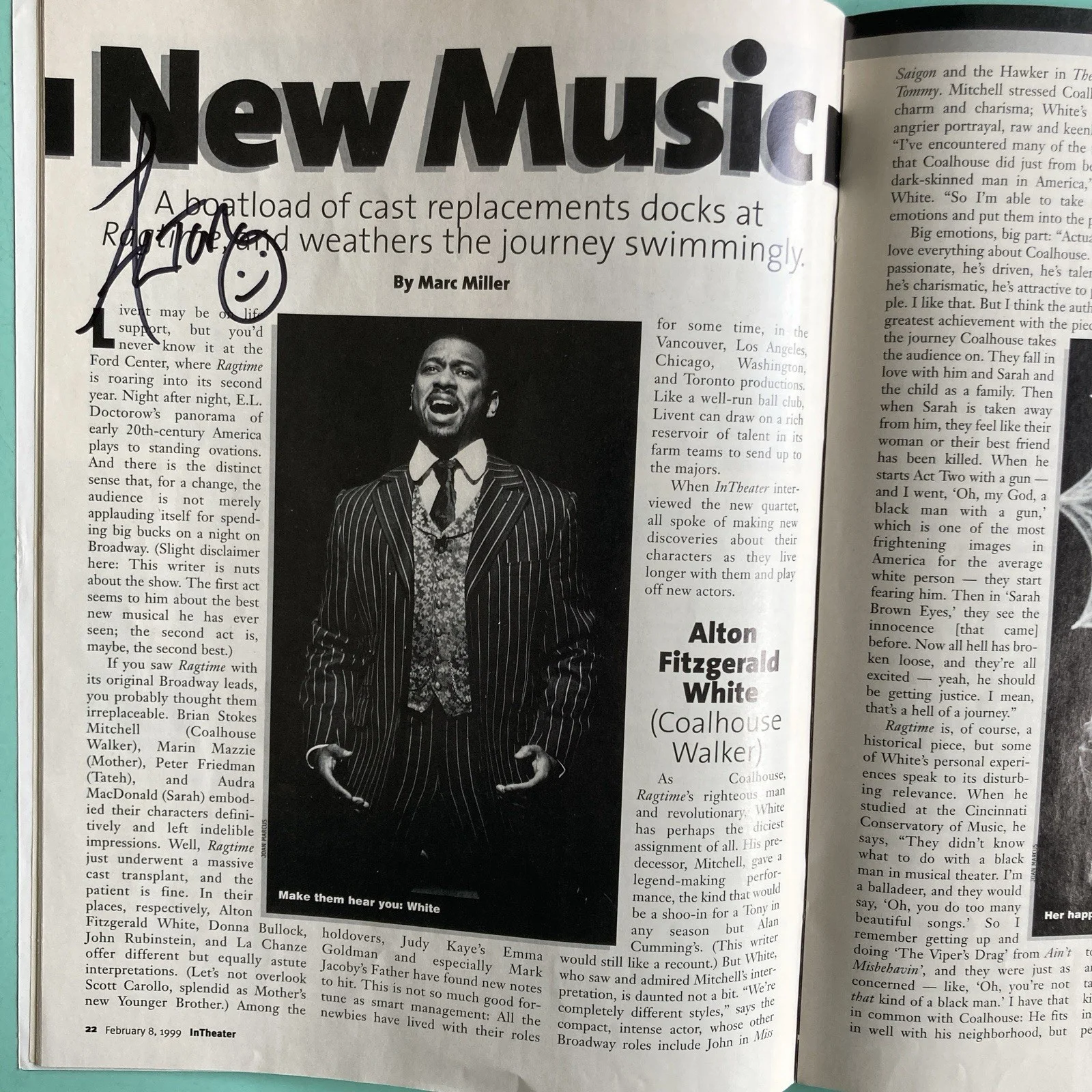 Alton Fitzgerald White Donna Bullock Ragtime Signed In Theater Magazine Feb 1999, изображение 3