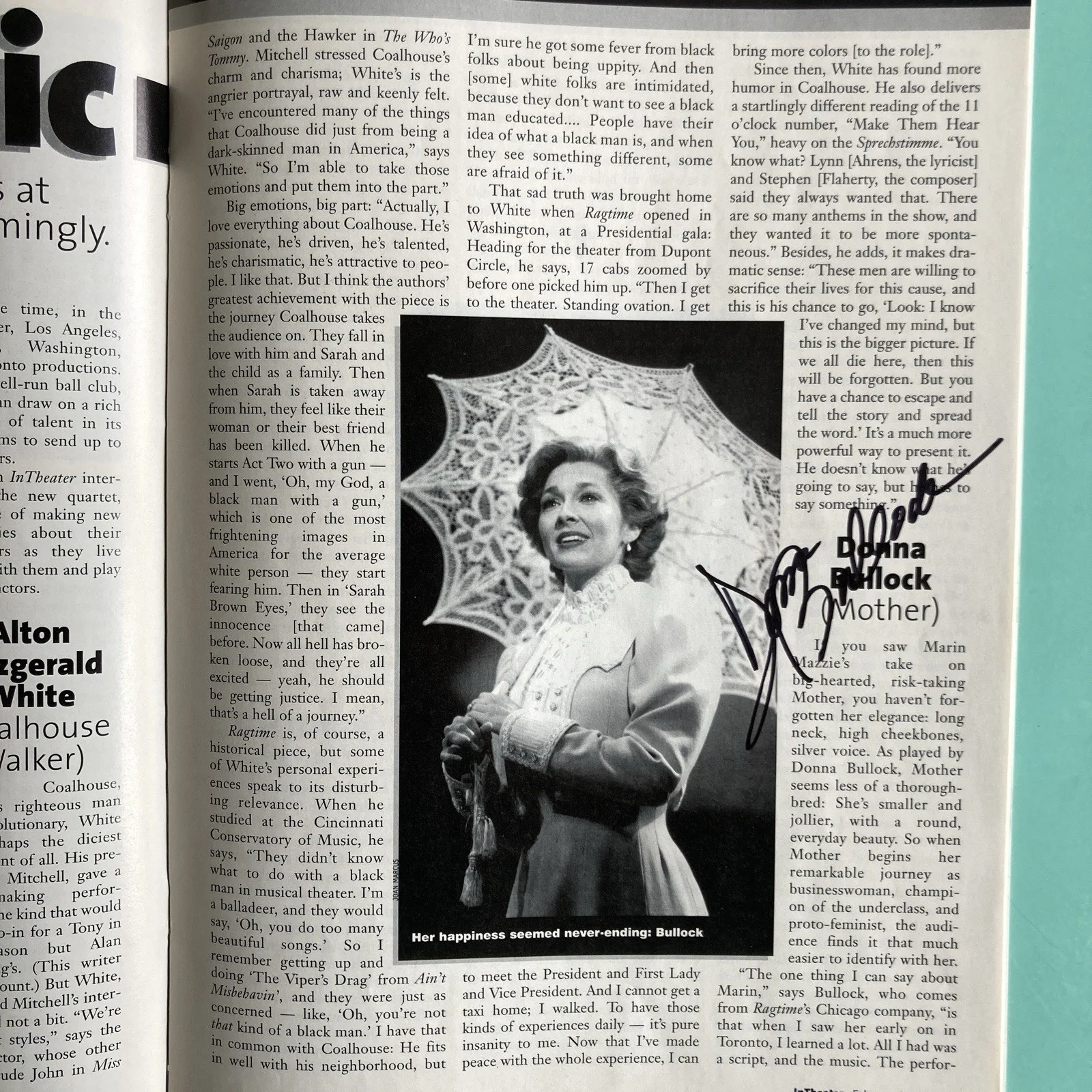Alton Fitzgerald White Donna Bullock Ragtime Signed In Theater Magazine Feb 1999, изображение 4