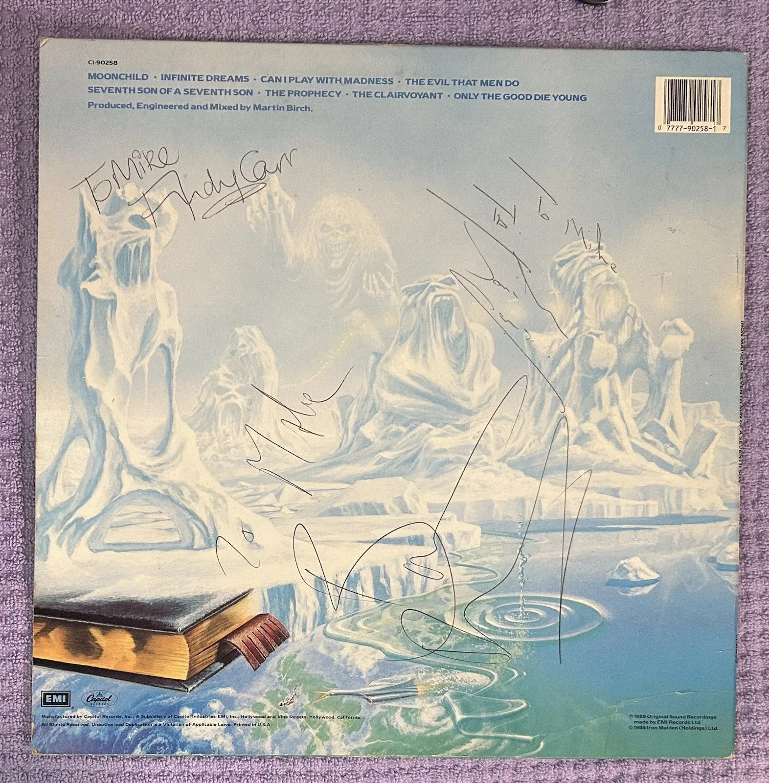 Iron Maiden "Seventh Son of A Seventh Son" Album Cover - No LP - Signed Bruce +3, изображение 4