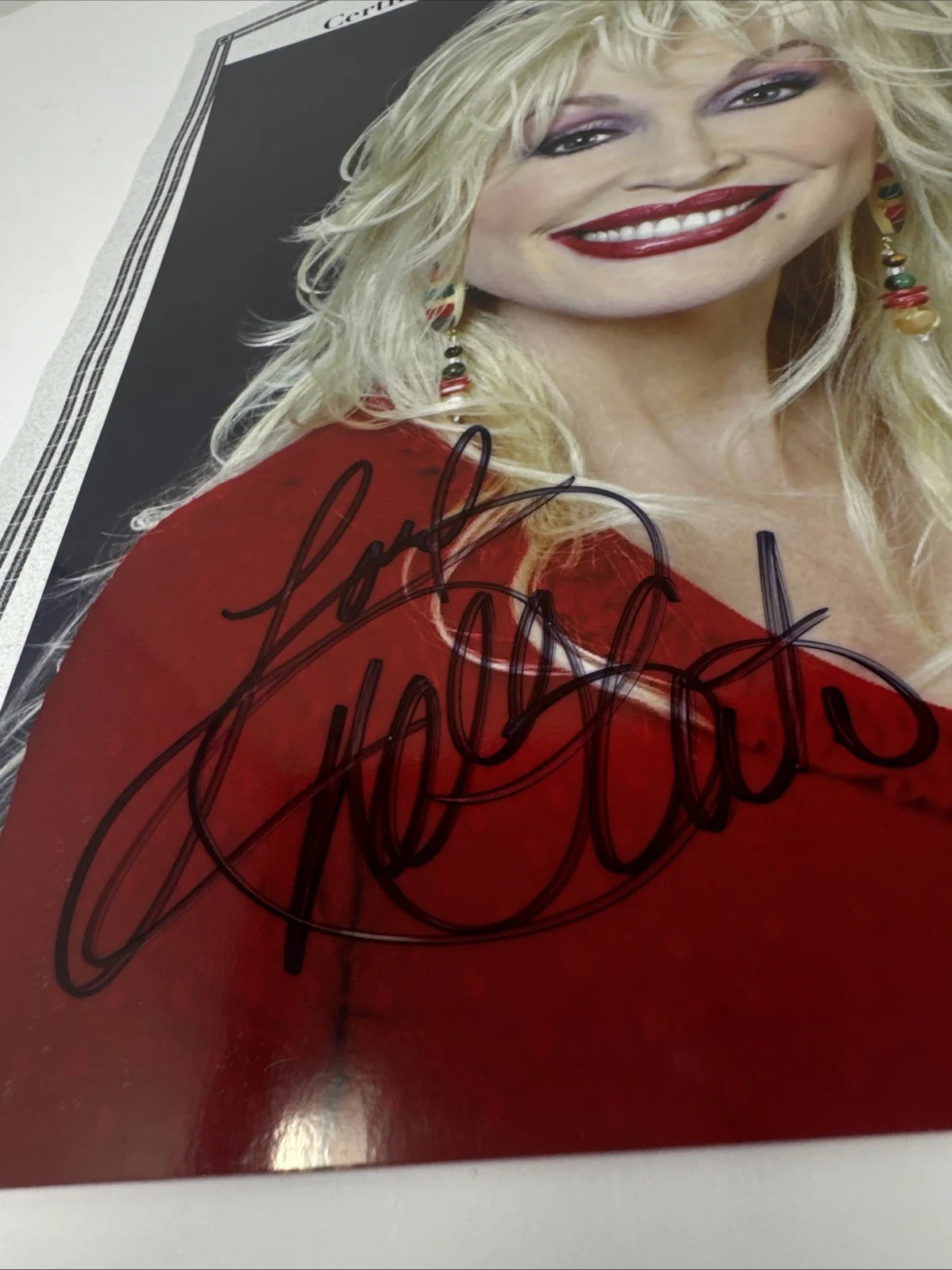 DOLLY PARTON Autographed 8.5 x 11 Hand Signed Photo COA Red outfit Headshot, изображение 3